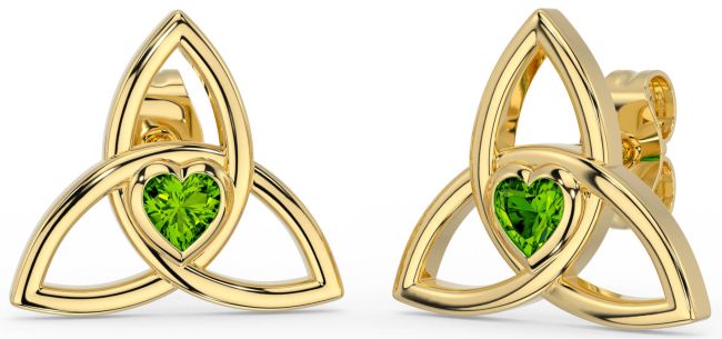 Peridot Gold Silver Celtic Trinity Knot Stud Earrings