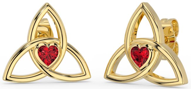 Ruby Gold Silver Celtic Trinity Knot Stud Earrings