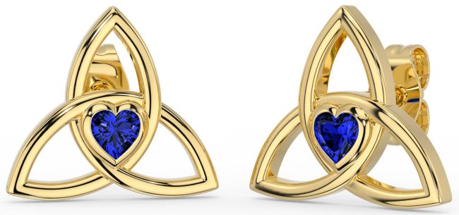Sapphire Gold Silver Celtic Trinity Knot Stud Earrings