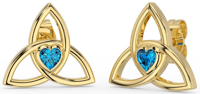 Topaz Gold Silver Celtic Trinity Knot Stud Earrings