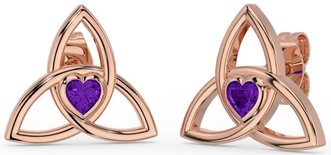 Amethyst Rose Gold Celtic Trinity Knot Stud Earrings