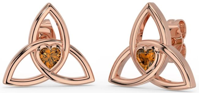 Citrine Rose Gold Celtic Trinity Knot Stud Earrings