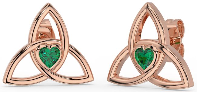 Emerald Rose Gold Celtic Trinity Knot Stud Earrings