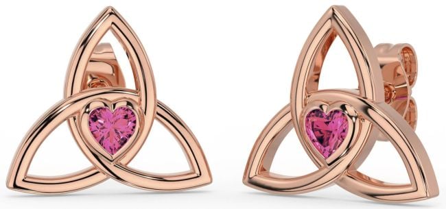 Pink Tourmaline Rose Gold Celtic Trinity Knot Stud Earrings