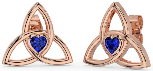 Sapphire Rose Gold Celtic Trinity Knot Stud Earrings