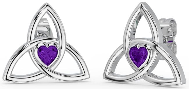 Amethyst Silver Celtic Trinity Knot Stud Earrings