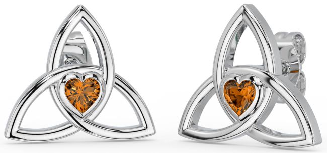 Citrine Silver Celtic Trinity Knot Stud Earrings