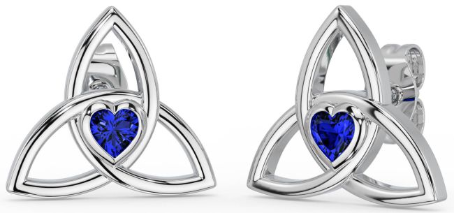 Sapphire Silver Celtic Trinity Knot Stud Earrings