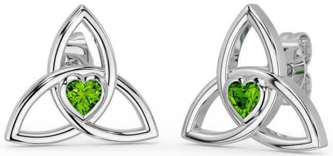 Peridot White Gold Celtic Trinity Knot Stud Earrings