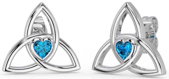 Topaz White Gold Celtic Trinity Knot Stud Earrings