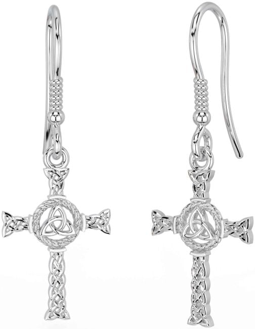 Silver Celtic Cross Trinity Knot Dangle Earrings