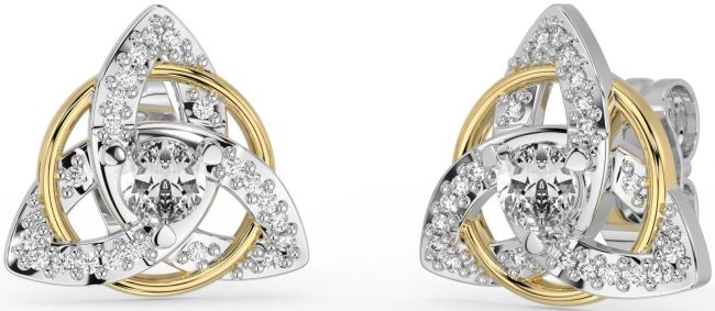 Diamond Gold Silver Celtic Trinity Knot Stud Earrings