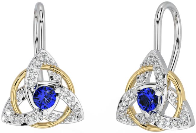 Diamond Sapphire Gold Silver Celtic Trinity Knot Stud Earrings