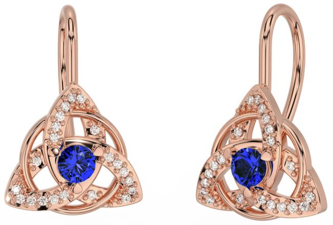 Diamant Saphir Rose Gold Silber keltisch Dreieinigkeit Knoten Zucht Ohrringe