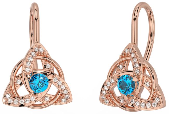 Diamond Topaz Rose Gold Silver Celtic Trinity Knot Stud Earrings