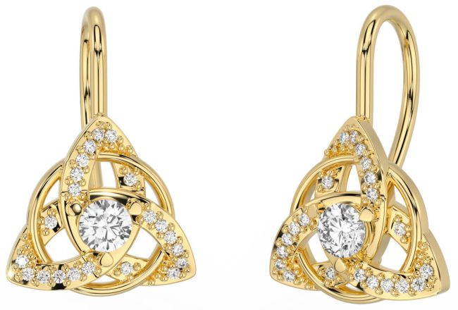 Diamond Gold Silver Celtic Trinity Knot Stud Earrings