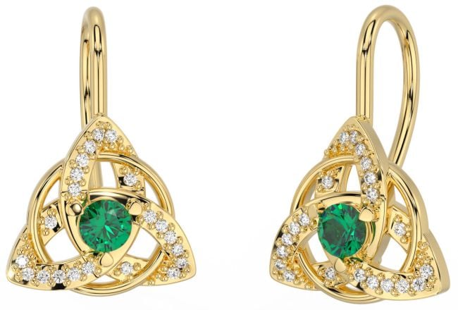 Diamond Emerald Gold Silver Celtic Trinity Knot Stud Earrings