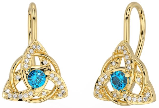 Diamond Topaz Gold Silver Celtic Trinity Knot Stud Earrings