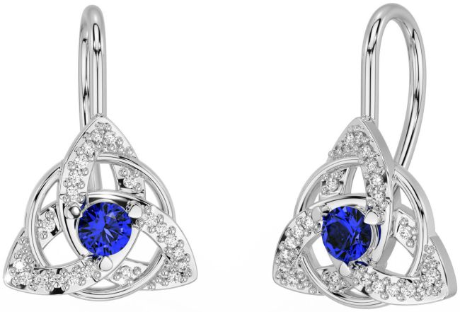 Diamond Sapphire White Gold Celtic Trinity Knot Stud Earrings