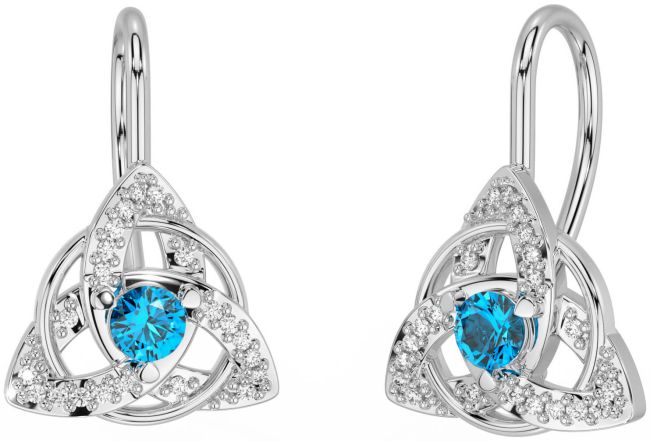 Diamond Topaz White Gold Celtic Trinity Knot Stud Earrings