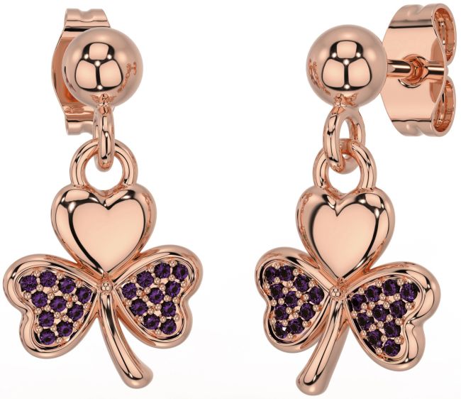 Alexandrite Rose Gold Silver Shamrock Dangle Earrings