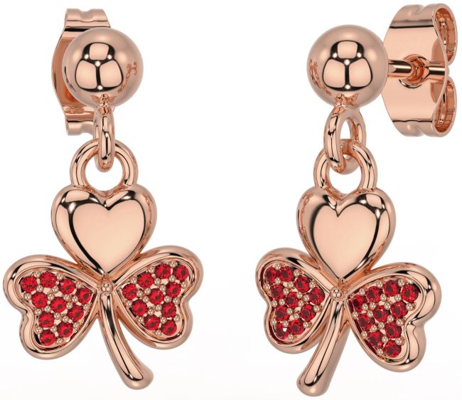 Ruby Rose Gold Silver Shamrock Dangle Earrings