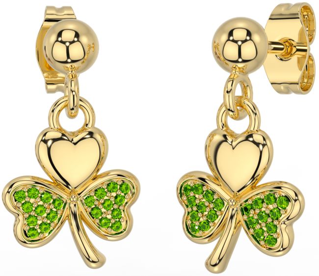 Peridot Gold Silver Shamrock Dangle Earrings