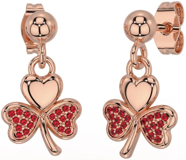 Ruby Rose Gold Shamrock Dangle Earrings