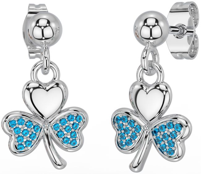 Topaz Silver Shamrock Dangle Earrings