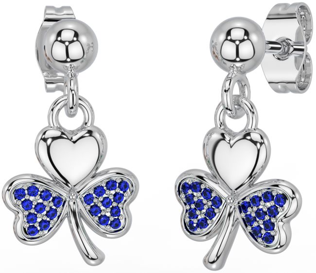 Sapphire White Gold Shamrock Dangle Earrings