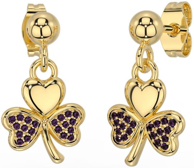 Alexandrite Gold Shamrock Dangle Earrings