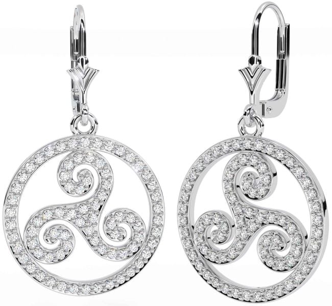 Diamond Silver Celtic Dangle Earrings