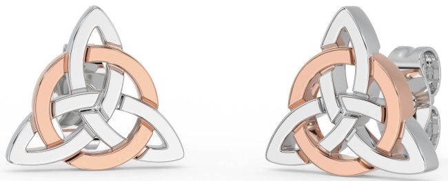 Rose Gold Silver Celtic Trinity Knot Stud Earrings