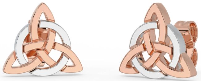 Rose Gold Silver Celtic Trinity Knot Stud Earrings