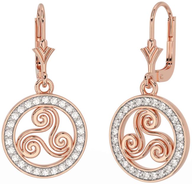 Diamond Rose Gold Silver Celtic Dangle Earrings