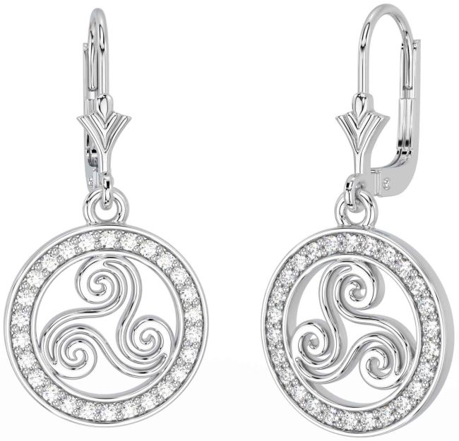 Diamond Silver Celtic Dangle Earrings