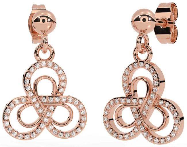 Diamond Rose Gold Celtic Trinity Knot Dangle Earrings