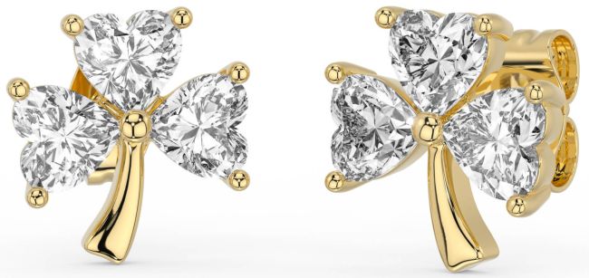 Diamond Gold Silver Shamrock Stud Earrings