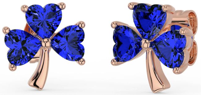 Sapphire Rose Gold Shamrock Stud Earrings