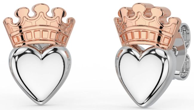 Rosa Oro Plata Claddagh Semental Pendientes