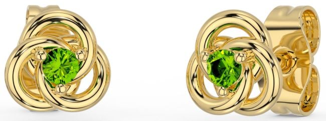 Peridot Gold Silver Celtic Stud Earrings