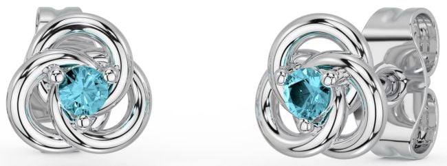 Aquamarine White Gold Celtic Stud Earrings