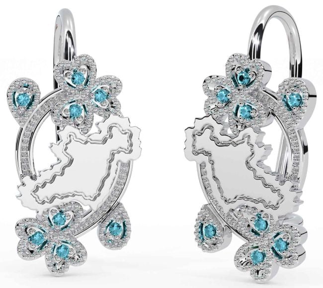 Diamond Silver Celtic Shamrock Dangle Earrings