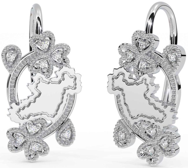 Diamond Silver Celtic Shamrock Dangle Earrings