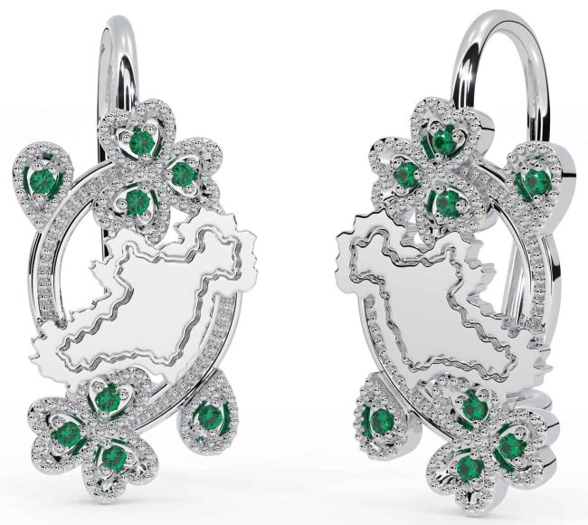Diamond Silver Celtic Shamrock Dangle Earrings