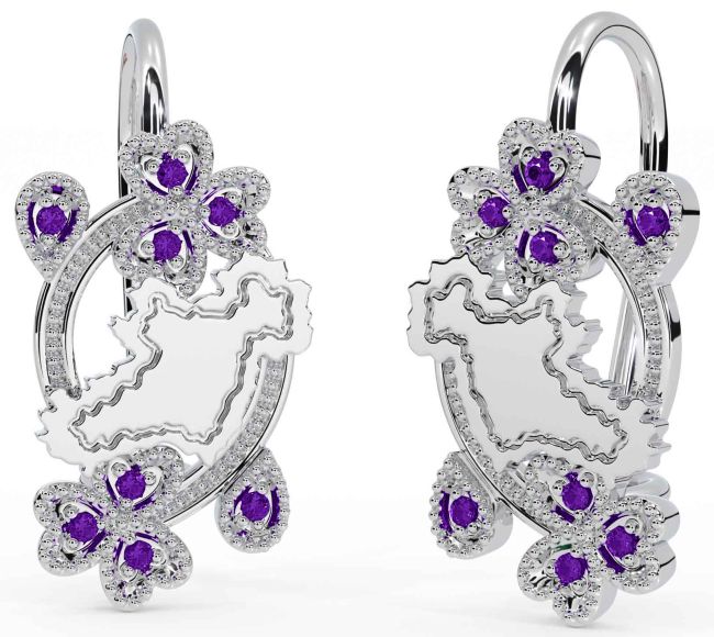 Diamond White Gold Celtic Shamrock Dangle Earrings