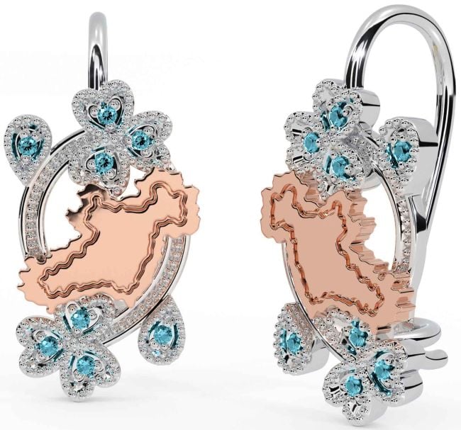 Diamond White Rose Gold Celtic Shamrock Dangle Earrings