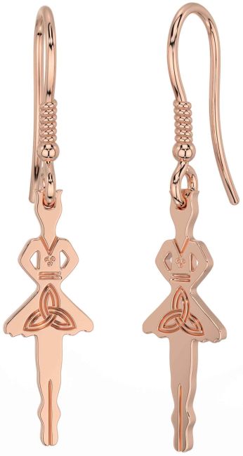 Rose Gold Silver Celtic Trinity Knot Dangle Earrings