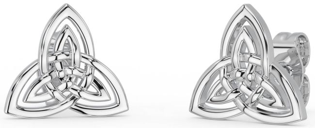 White Gold Celtic Trinity Knot Stud Earrings