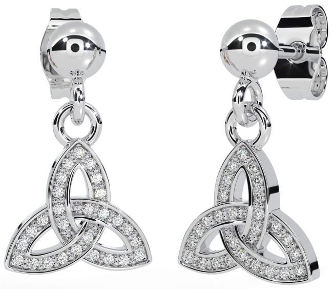 Diamond Silver Celtic Trinity Knot Dangle Earrings